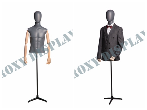 Male Matt Grey EggHead Wooden Arms Mannequin Dress Form Display #MZ-QS2 